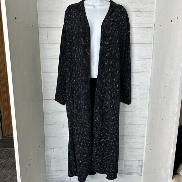 Eileen Fisher Long Kimono Duster Cardigan Black White Morse Code Size Medium - Picture 2 of 9